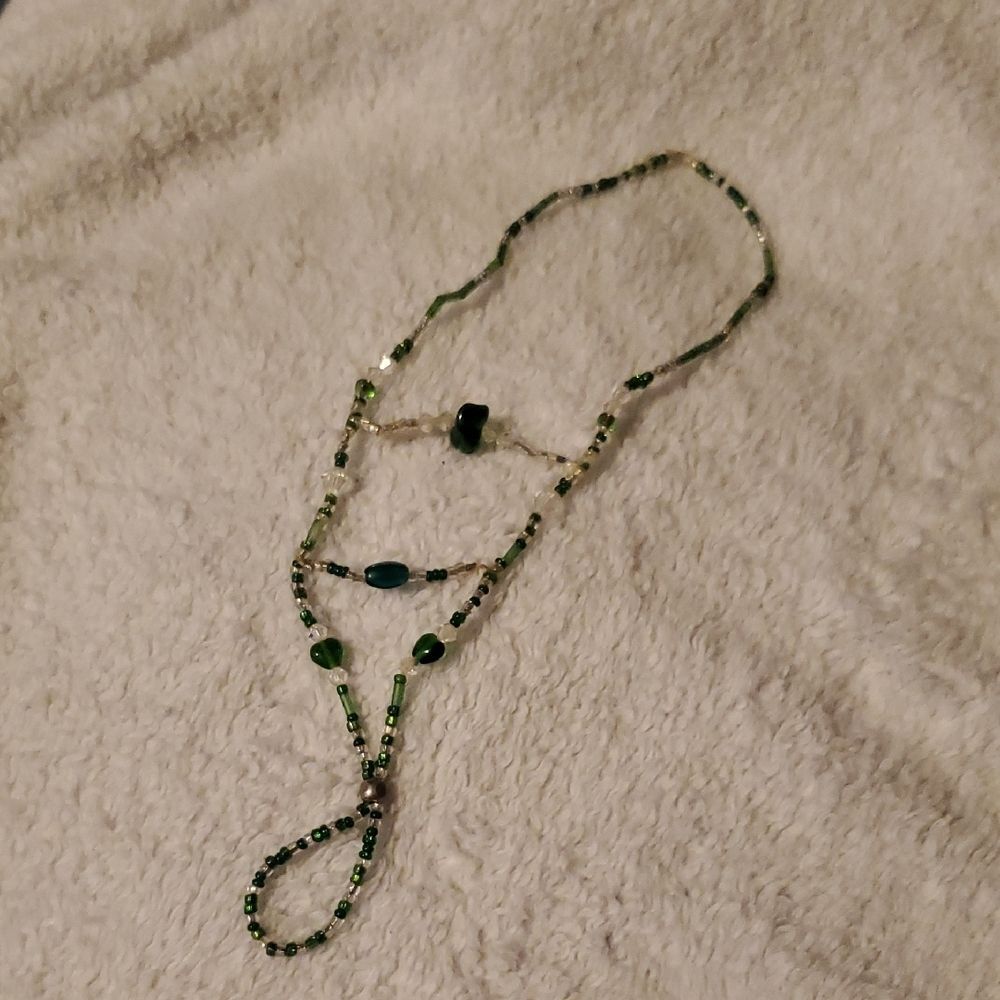 Handmade Green Beaded Barefoot Sandal Foot Jewelry One Piece No Closure